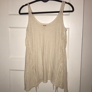 beige dressy flowy tank top with fringe